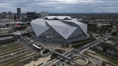 ATLANTA, GA - MARCH 29: An aerial view of the Atlanta Stadium ahead of the FIFA World Cup 2026 on March 29, 2026 in Atlanta, Georgia. Omar Vega / Getty Images / AFP (Photo by Omar Vega / GETTY IMAGES NORTH AMERICA / Getty Images via AFP)