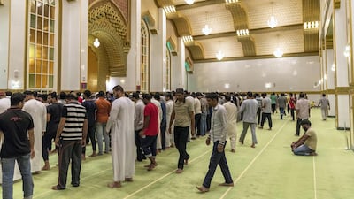 Morning prayers on the first day of Ramadan at the Al Salam Mosque in Al Barsha 2, Dubai. Antonie Robertson / The National