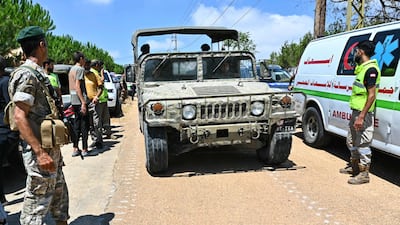 A Lebanese army vehicle nears the entrance to the southern village of Zawtar Al Gharbiyeh. AFP