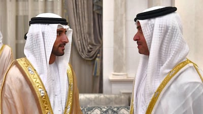 Hamdan bin Mohamed Al Maktoum with Hazza bin Zayed al Nahyan for Eid Al Ahda. Courtesy Dubai Media Office