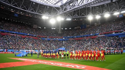 Belgium and France line up prior to the match. Getty Images