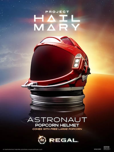 The helmet popcorn bucket released by Regal Cinemas for screenings of Project Hail Mary. Photo: Regal Cinemas