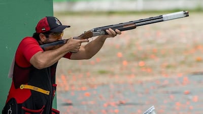 Saif bin Futtais goes in the final round of qualifying in the men's individual skeet on Wednesday. Photo: Courtesy UAE Olympic Committee