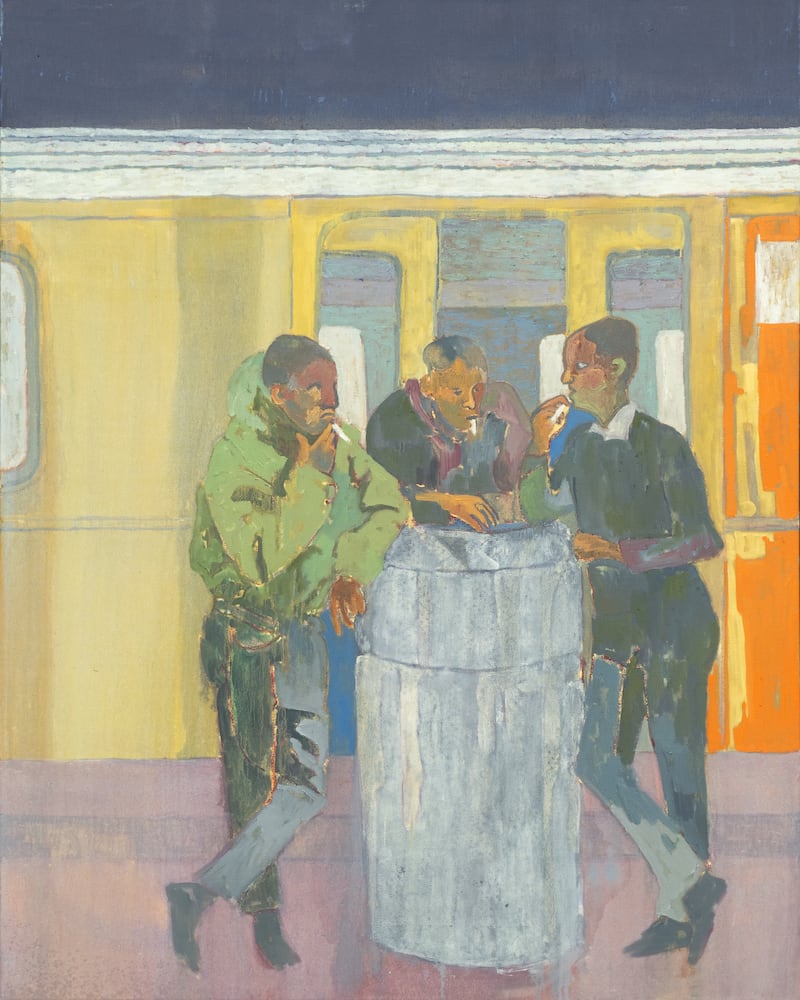Smoke Break (2026), oil on canvas by Ludovic Nkoth. Photo: Efie Gallery