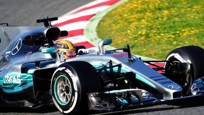 Mercedes driver Lewis Hamilton at the Circuit de Catalunya on February 27, 2017 during the first day of the first week of tests for the Formula One Grand Prix season. / AFP