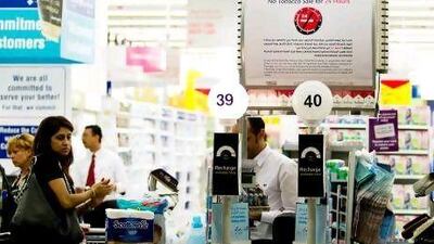 A sign at Carrefour in Mall of the Emirates tells of the 24-hour ban on cigarette sales for World No Tobacco Day yesterday.