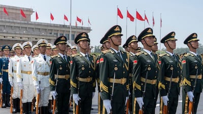 Sheikh Mohamed bin Zayed is given an official welcome ceremony upon his arrival to Beijing on Sunday. Rashed Al Mansoori / Ministry of Presidential Affairs