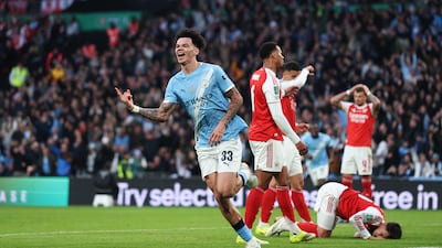 Nico O'Reilly scored both goals for Manchester City in the League Cup final against Arsenal. Getty Images