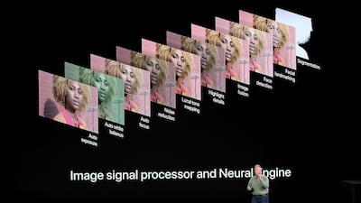 Phil Schiller, senior vice president of worldwide marketing at Apple, speaks at the Steve Jobs Theatre at Apple Park. Justin Sullivan / Getty Images / AFP