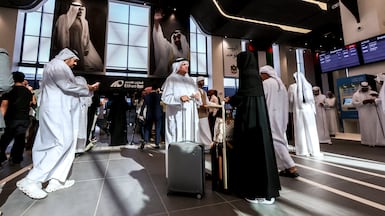 The first Etihad Rail passenger train arrives in Abu Dhabi. Victor Besa / The National