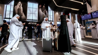 The first Etihad Rail passenger train arrives in Abu Dhabi. Victor Besa / The National