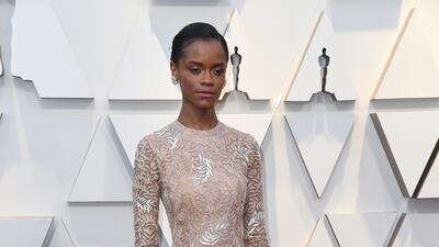 Letitia Wright in long sleeved shimmer. Photo: AP