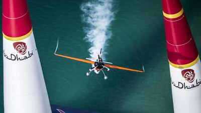 Nicolas Ivanoff of France performs during the race for the first stage of the Red Bull Air Race World Championship 2014 in Abu Dhabi. Courtesy Balazs Gardi / Red Bull via Getty Images