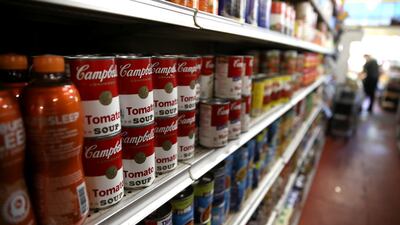 RICHMOND, CALIFORNIA - JUNE 05: Can of Campbell's soup are displayed on a shelf at a grocery store on June 05, 2019 in Richmond, California. Campbell Soup Co. reported better-than-expected third quarter earnings with sales of $2.388 billion compared to analyst expectations of $2.36 billion. Justin Sullivan/Getty Images/AFP