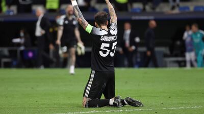 Sheriff defender Gustavo Dulanto reacts after the win. EPA