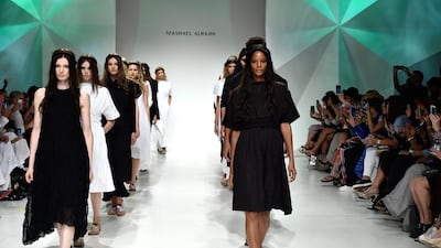 Models walk the runway during the Finale at the Mashael Alrajhi show. Pascal Le Segretain / Getty Images for Fashion Forward