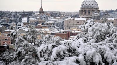 A view of a snow-capped St Peter's Dome after a snowfall in Rome, Italy. Ettore Ferrari / EPA