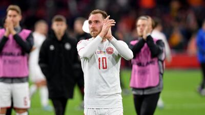 Christian Eriksen applauds the crowd after Denmark's friendly match against the Netherlands. AFP