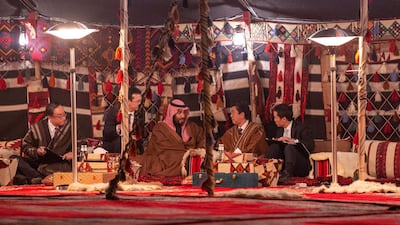 Crown Prince Mohammed bin Salman meets with Mr. Abe during a meeting in Riyadh.