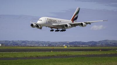 An Emirates Airbus A380 touching down in Auckland, completing what is believed to be the world's longest non-stop scheduled commercial flight. (Ollie Dale / Emirates / AFP)