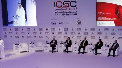 Dr Anwar Mohammed Gargash, Minister of State for Foreign Affairs, speaks on Security Challenges in the light of Region Changes at the International Conference on Security Challenges yesterday at Armed Forces Officers club in Abu Dhabi. Ravindranath K / The National