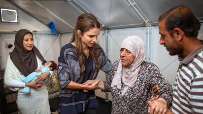 Queen Rania had been invited by the International Rescue Committee (IRC), an aid agency which has installed showers, toilets, laundry facilities and lights at the site.
