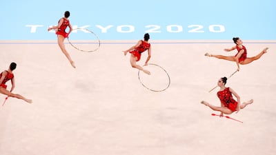 Team Bulgaria perform in the rhythmic gymnastics group all-around final.