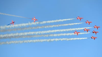 The Red Arrows fly over Carbis Bay and St Ives during the G7 summit. Getty