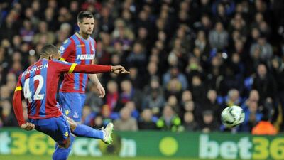 Crystal Palace's Jason Puncheon scores from a free kick to put his side 2-0 up against Manchester City in the Premier League on Monday. Gerry Penny / EPA