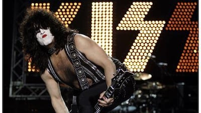 Paul Stanley on stage during a Kiss concert in Bogotá, Colombia, part of the band's mammoth current tour. "Bigger, better, more is how I would describe this tour," he says.