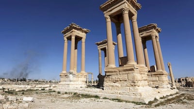 The Tetrapylon, one of the most famous monuments in the ancient Syrian city of Palmyra, has been destroyed by ISIL. Omar Sanadiki / Reuters