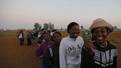 The government urged South Africans, particularly young people with the opportunity to vote for the first time, to go to the polls early to avoid bottlenecks later in the day. Kim Ludbrook / EPA