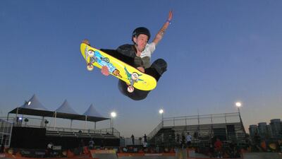 Three-time Olympic gold medalist freestyle snowboarder Shaun White during a practice session at the World Park Skateboarding Championship in Sao Paulo. AFP