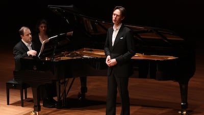 The tenor Ian Bostridge, accompanied by Julius Drake on piano, with whom he has performed the Winterreise several times. Hiroyuki Ito / Getty Images