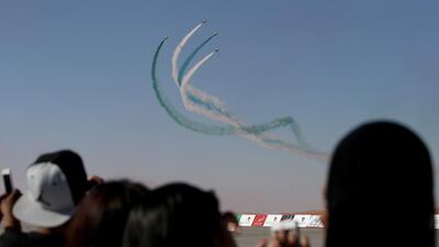 Royal Saudi Hawks perform on the opening day of the Al Ain International Air Championship in Al Ain. Ravindranath K / The National