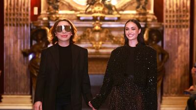 Filipino designer Michael Cinco, left, with Miss Universe 2022 R'Bonney Gabriel, at his show during Paris Fashion Week. Photo: Michael Cinco