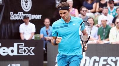 Roger Federer in action in Stuggart on his way to beating . Alex Grimm / Getty Images