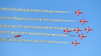 The Red Arrows fly over Carbis Bay and St Ives during the G7 summit. Getty