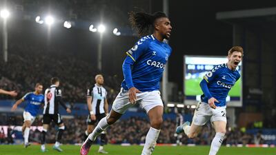 Alex Iwobi celebrates after scoring the winner against Newcastle. Getty