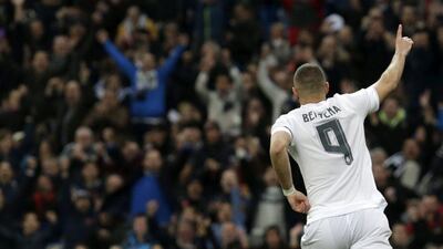 Real Madrid’s French striker Karim Benzema celebrates after scoring the opening goal against Sevilla CF during the La Liga match played at Santiago Bernabeu stadium, in Madrid, Spain, 20 March 2016. EPA/Javier Lizon