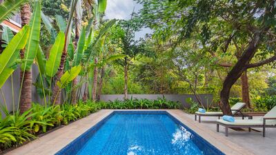 The courtyard pool, one of three on the property