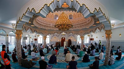Muslims attend Friday prayers at the Abu Bakr mosque in Frankfurt, Germany. EPA