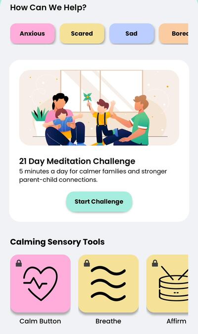 The app offers meditation and mindfulness exercises, plus songs and games. Photo: Hoopla