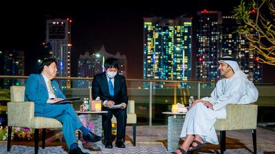 Sheikh Abdullah bin Zayed, Minister of Foreign Affairs and International Co-operation, with Japanese Foreign Minister Yoshimasa Hayashi. Wam
