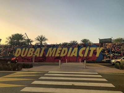 A colourful mural in Dubai Media City, designed by Palestinian artist Rami Afifi.