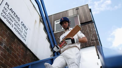 Alastair Cook of Essex heads out to bat after lunch on day two of the LV County Championship Division Two match between Essex and Derbyshire at the Ford County Ground on April 14, 2014 in Chelmsford, England. Harry Engels/Getty Images