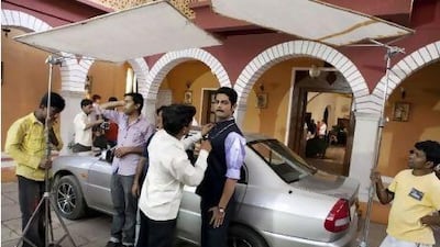 A scene from the popular soap opera Na Aana Is Des Ladoo is shot at its set in Goregaon, Mumbai.