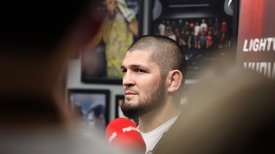 Khabib Nurmagomedov speaks to the media ahead of PFL Dubai. All pictures by Chris Whiteoak / The National.