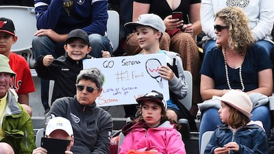 Fans of Serena Williams hold a sign during her first round match against Camila Giorgi on Day Two of the 2020 Auckland Classic. AP