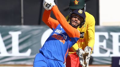 Abhishek Sharma hit seven fours and eight sixes in his century. AFP